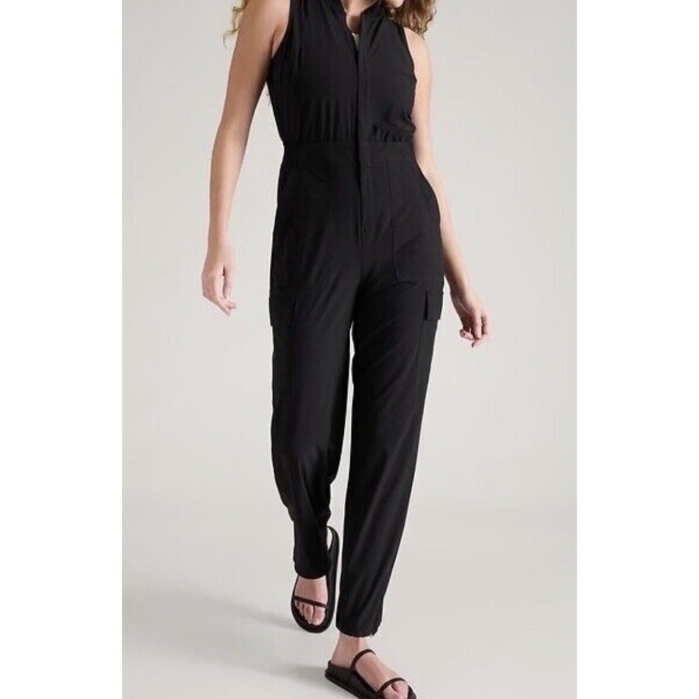 Athleta Women's Black Brooklyn Utility Jumper Sleeveless Jumpsuit Zip Pockets